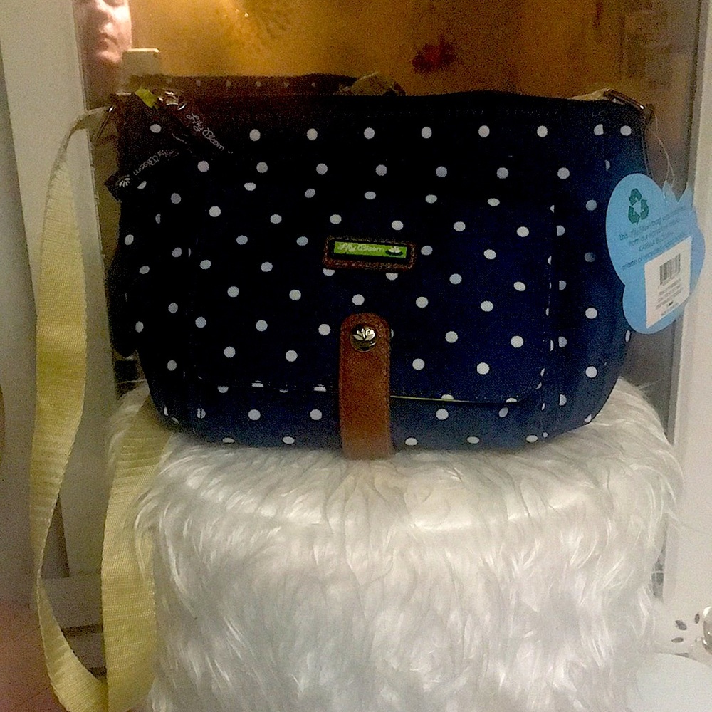 Lily Bloom Purse, Navy/white polka dots, NWT